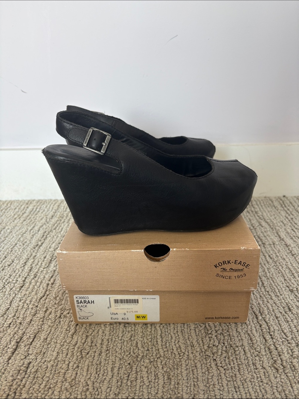 Kork-Ease Black Sarah Wedge Slingbacks